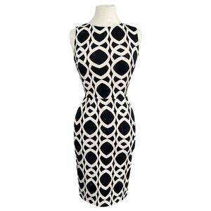 RED Saks Fifth Ave Sleeveless Sheath Dress Black White Geometric Mod Fitted S